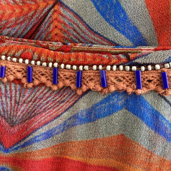 Colourful Geometric Print Top with Flounce Sleeves - Picture 8 of 8